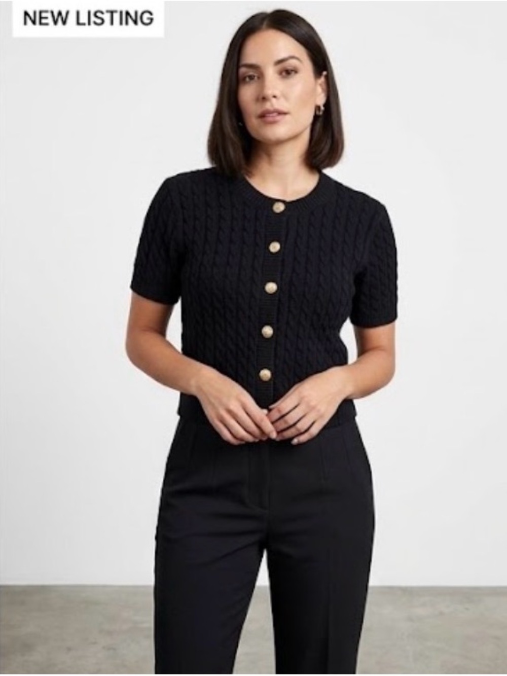 H&M Black Short Cable-Knit Button Front Sweater